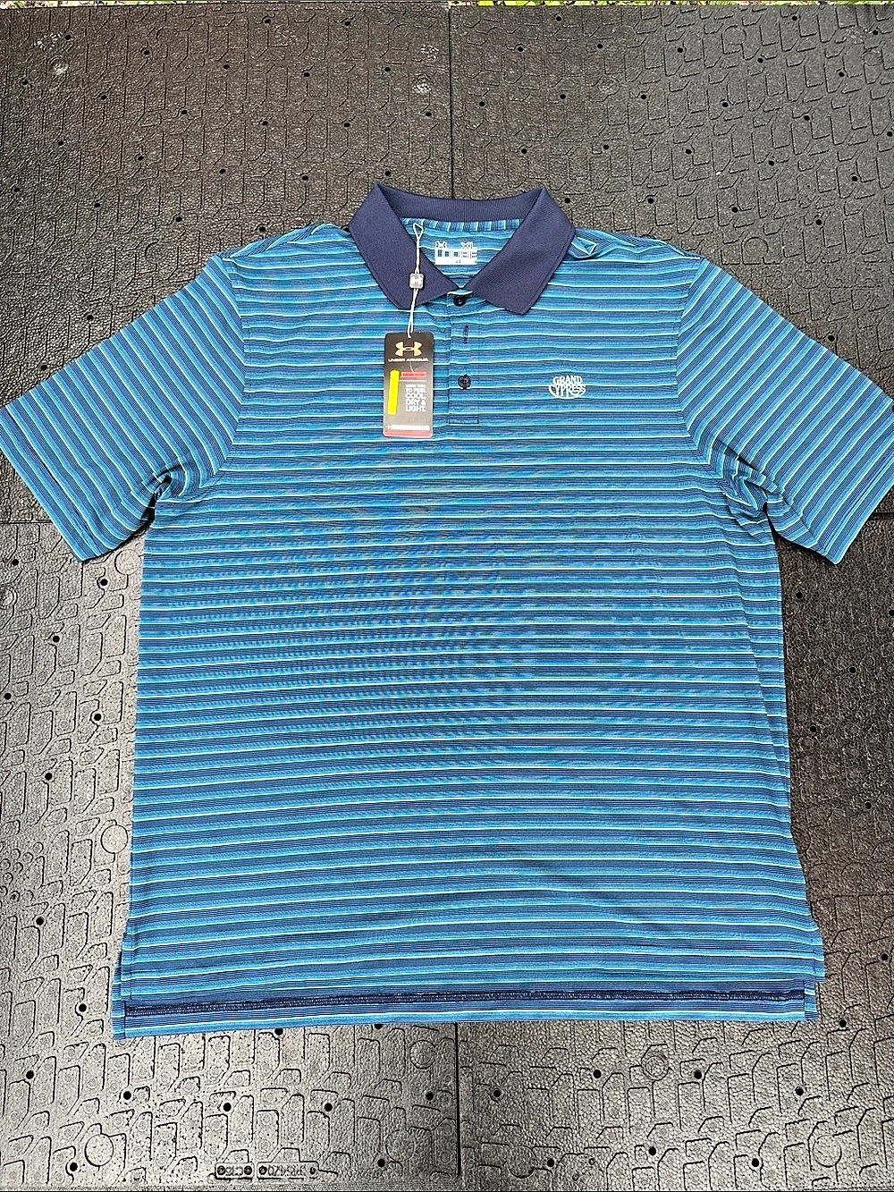 Under Armour Loose HeatGear Striped Polo in Blue & Gray XL NWT